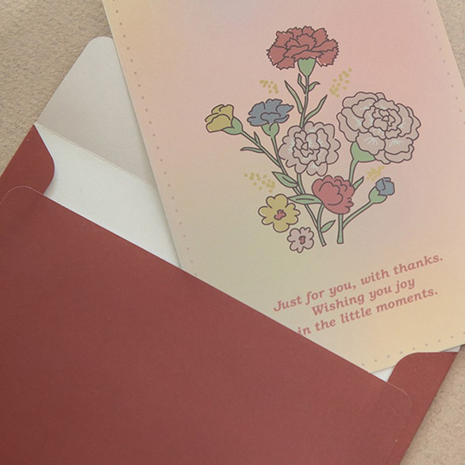 카네이션 카드 홀로그램 스승의날 어버이날 엽서 봉투 세트, 1개