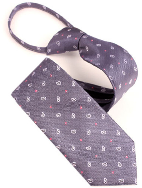 페이즐 자수 자동 지퍼 넥타이_그레이 회색