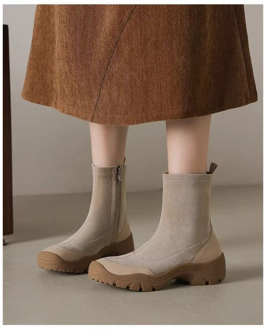 Wiseha 여성 2색 편안한 스판 라운드 앵클부츠 앵클 삭스부츠 5cm