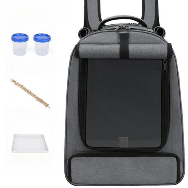 버드스토리 앵무새이동장백팩 배변트레이 물통 모이통 횃대, 1세트, 그레이