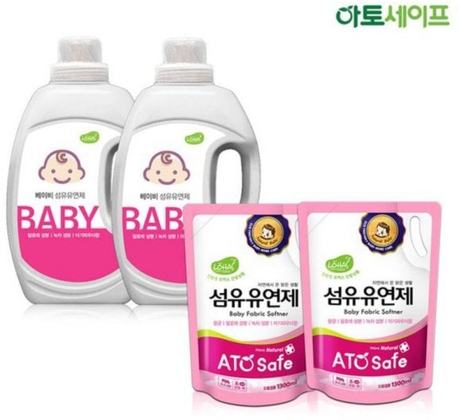 아토세이프 아토세이프 아기섬유유연제SET 2L 2개 + 1.3L 2개/아기세제/유아섬유유연제/아기사용가능/아기유연제, 2L, 1.3L