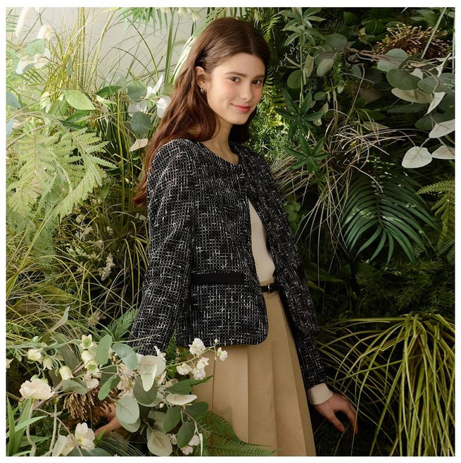 JJ지고트 로즈 타이 자카드 라운드넥 재킷 GR3P0JK331