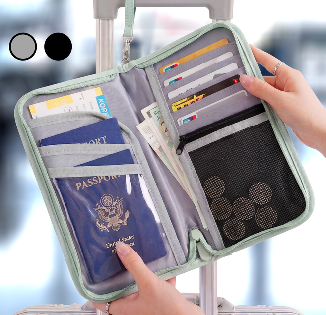 롬느 해킹방지 RFID 올인원 가족 여권 파우치 여행용 지갑