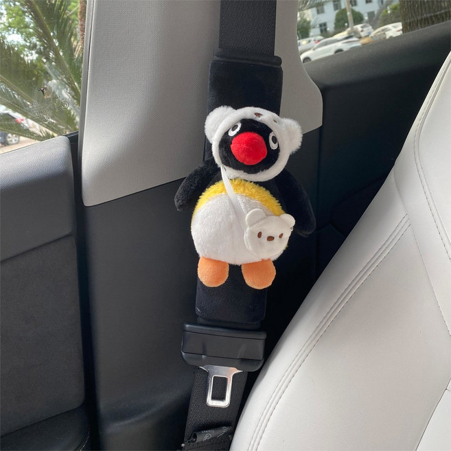 핑구 펭귄 인형 안전 띠 커버 악세서리 꾸미기 차량용 새차 자동차 캐릭터 선물, 백팩 핑구 체(블랙), 1개