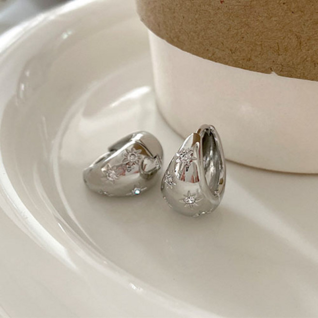 티큐 여성 큐빅 볼드 원터치 링 귀걸이 A2137