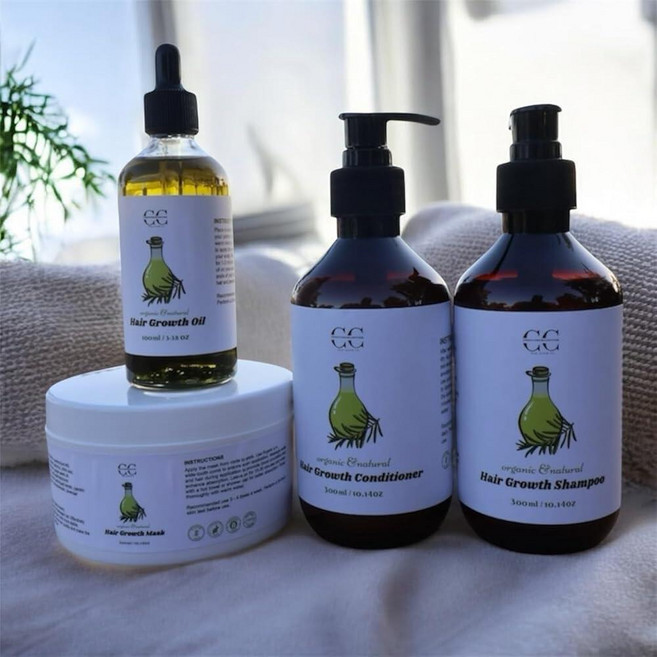 유기농 로즈마리 티 모발 성장을 위한 부스팅 허브 헤어 트리트먼트 오일 샴푸+컨디셔너 및 마스크 (300mL/ 샴푸 + 컨디셔너 마스크) 세트 4, 0.2539138459900292