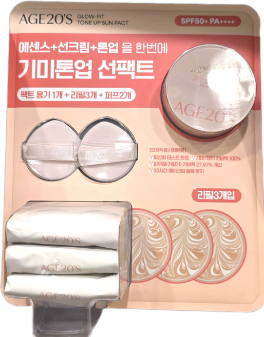 에이지트웨니스 글로우핏 톤업 선팩트 리필3+퍼프2, 1개, 12.5g