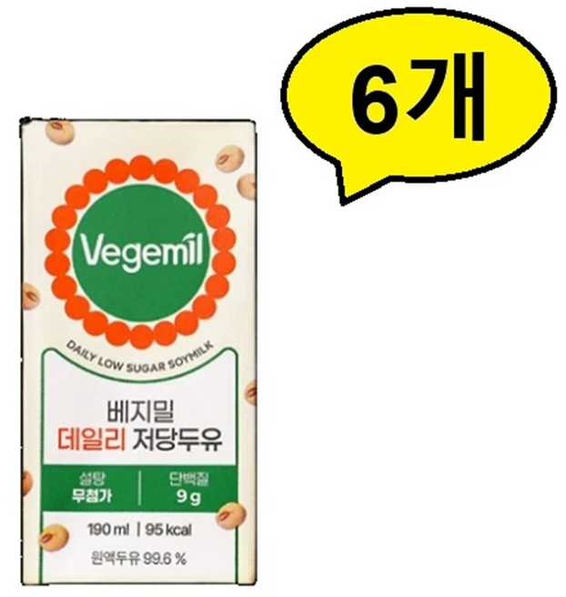 베지밀 데일리 저당두유, 190ml, 6개 - 쿠팡