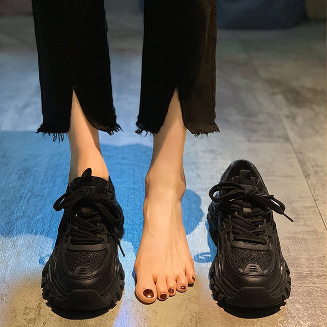 레이스업 통굽 키높이 어글리 슈즈