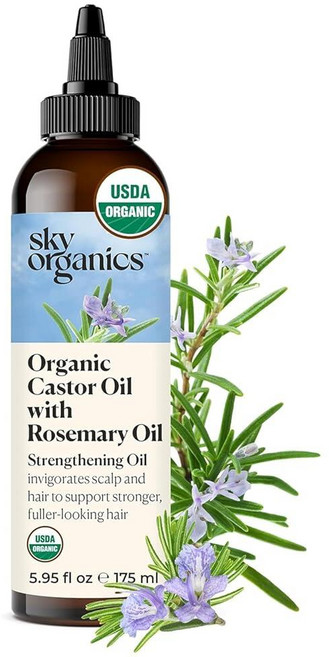 Sky Organics USDA 유기농 캐스터 오일 로즈마리 오일 강화 오일 순수 강력한 블렌드 헥산 프리 두피에 활력 강하고 풍성한 모발 질감 있는 머리카락 전, 로즈마리 함유 150ml(5.95온스) (1팩)
