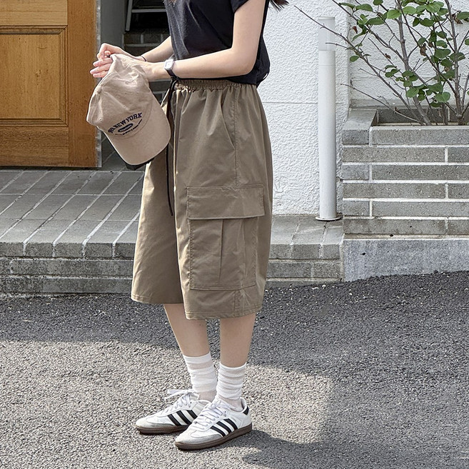 토마토팩토리 여성용 롯시 아노락 테이큰 트레이닝 밴딩 카고 버뮤다팬츠