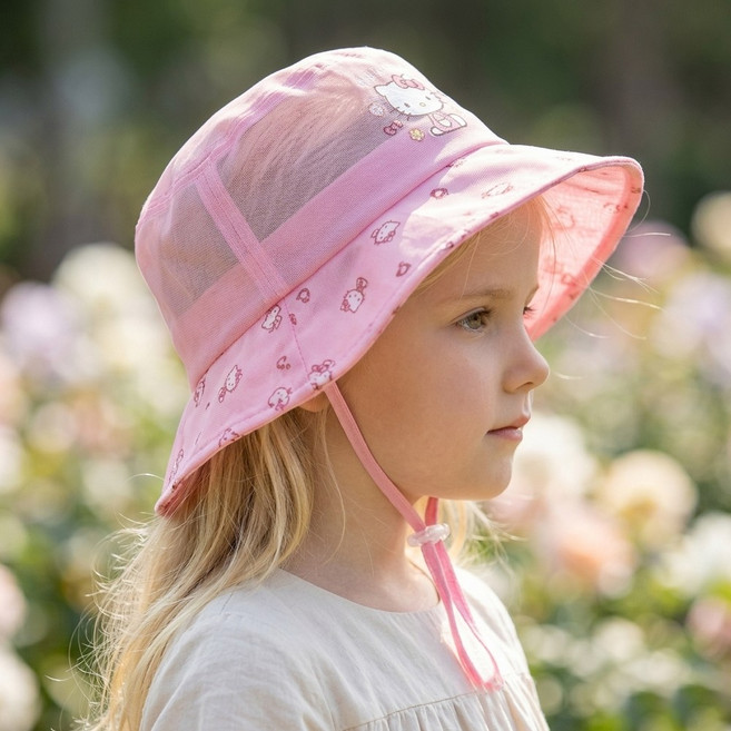 헬로키티 와이어모자 썬햇 넥플랩 여아 선캡 여름 벙거지 버킷햇 가벼운 30g 경량 챙모자
