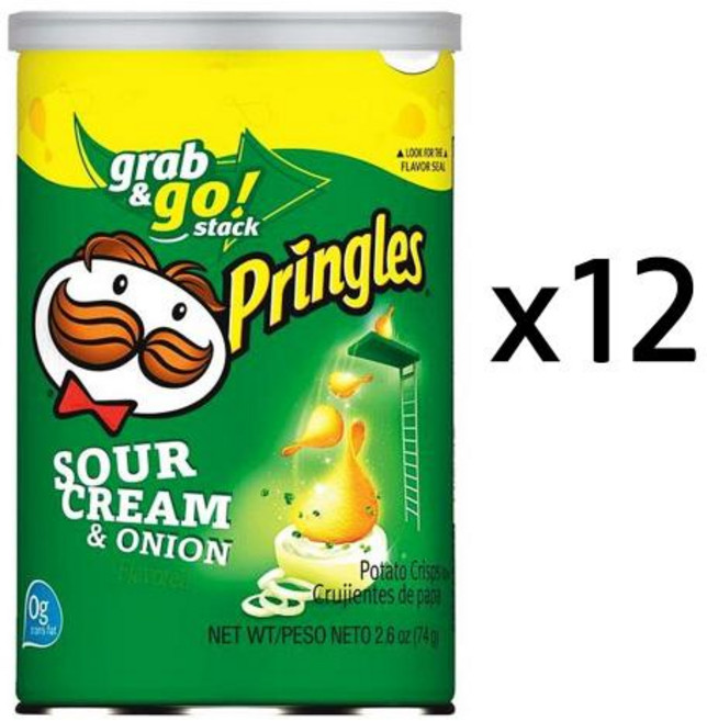 프링글스 사워크림 앤 어니언 감자칩 74g x 12팩 Pringles Sour Cream And Onion Potato Chips, 12팩 74g