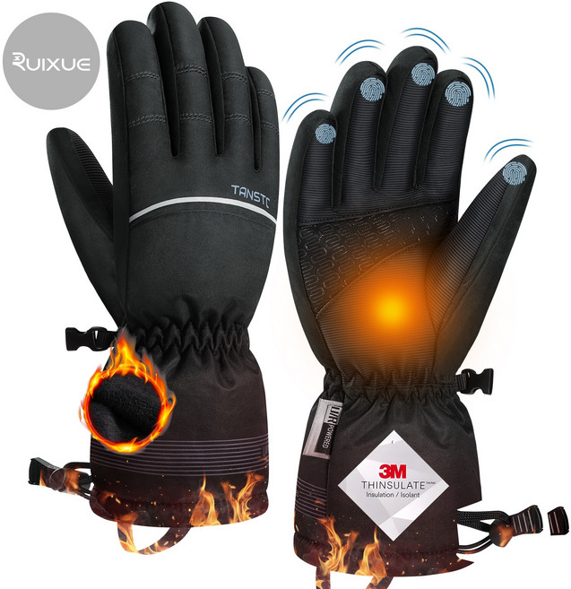 RUIXUE 서설 스키장갑 패딩장갑 터치장갑 방한장갑 3M 겨울 보온 아웃도어 오토바이 스키 등산, 블랙, 1개