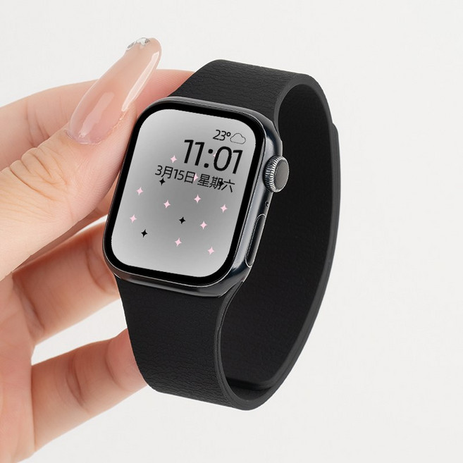 애플워치 호환 실리콘 스포츠 마그네틱 스트랩 밴드(11 10 9 8 7 6 5 4 3 2 SE2/3 Ultra2 3), 블랙