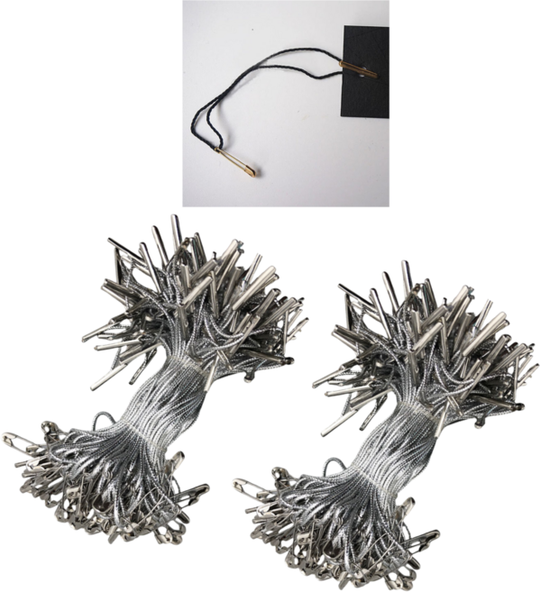 옷핀라벨 택끈 라벨끈 택고리 의류 실고리핀 포장끈 200개, 실버실버