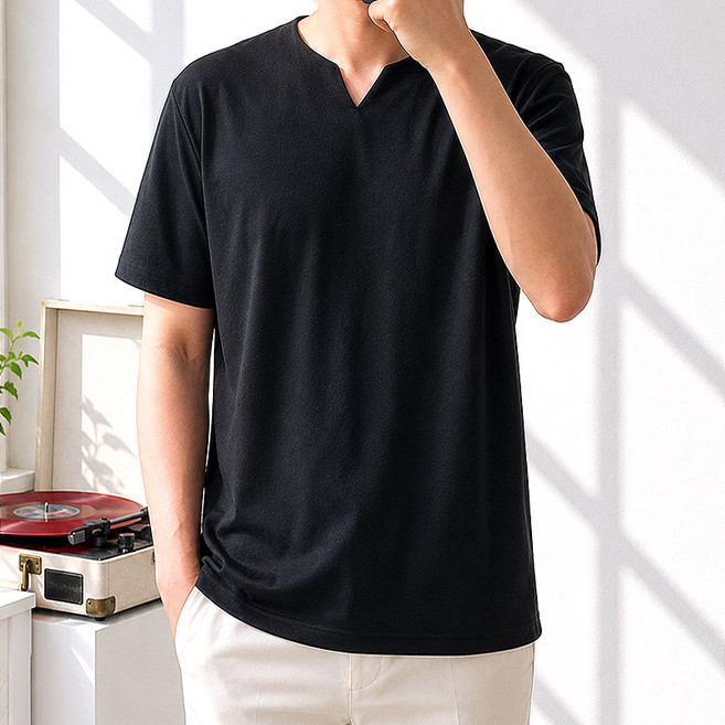 핏콕 남성용 프리미엄 분또 기본 V트임 무지 빅사이즈 반팔티셔츠