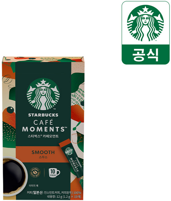 스타벅스 카페모먼트 스무스 원두커피믹스, 1.2g, 10개입, 1개