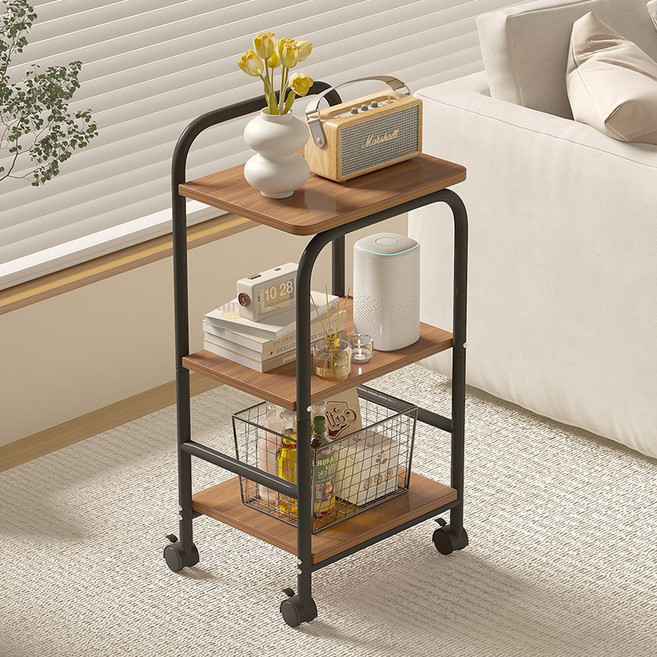 위즈룸 수납 선반 이동식 트롤리, 3단, 블랙/월넛