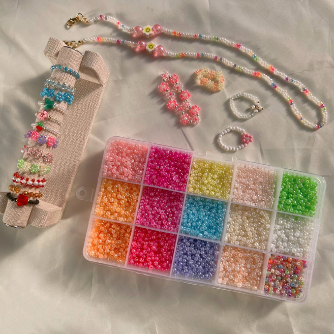 리니팜 키링오링 시드비즈 15색 세트 3mm, 1개, 파스텔크림