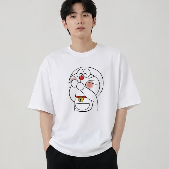 도라에몽 반팔티셔츠 국내 프린팅 남녀공용 반팔티 100%면 200g 기본핏 오버핏 빅사이즈 라운드넥 반팔 주문제작 티셔츠
