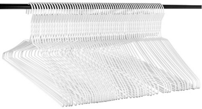 두꺼운 16인치 세탁소 옷걸이, 50개, 흰색