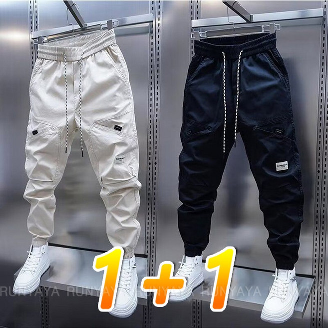 1+1 카고 바지 남자 스판 밴딩 조거팬츠 쿨바지 슬랙스 봄 가을 트레이닝팬츠 빅사이즈 남성바지 D99U