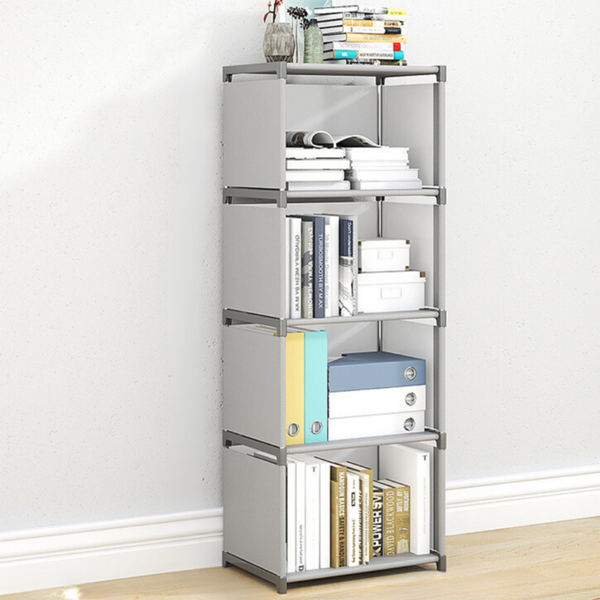 Mirsh 조립식 다용도 스탠딩 책꽂이 수납 선반 정리함, 그레이, 4단