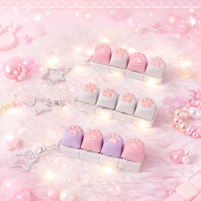 로로메라 LED 고양이 키보드키링 4구 키캡 별모양 고리, 1개, 크림블러시