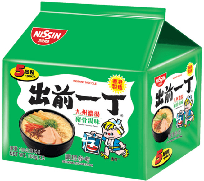 NISSIN 日清 出前一丁 九州濃湯豬骨口味 5包裝 即食麵, 1個, 九州濃湯豬骨100gx5入/袋