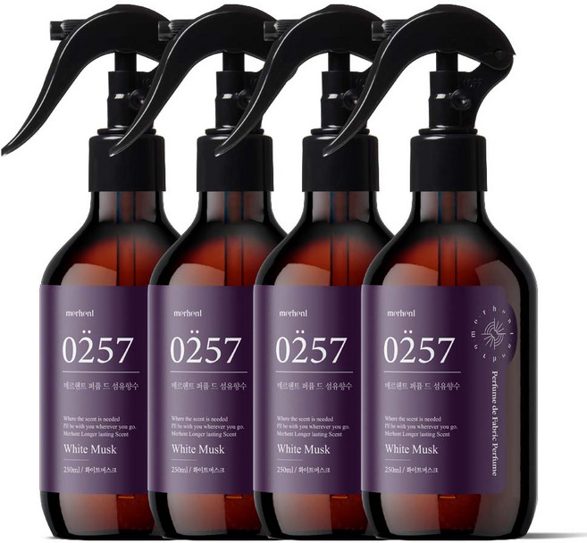 3+1 메르헨트 섬유탈취제 250ml 7종향 섬유향수 룸스프레이 드레스퍼퓸 침구 패브릭 홈, 4개, 화이트머스크