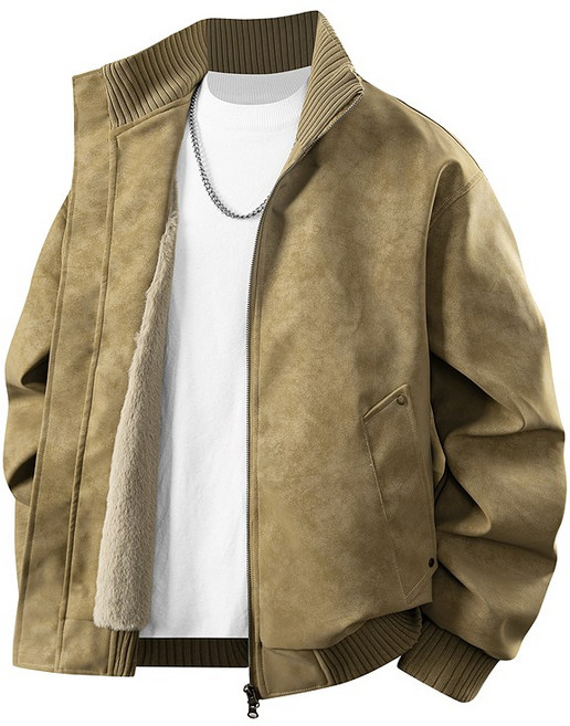 加厚加絨飛行夾克 寬鬆長版保暖棉服外套