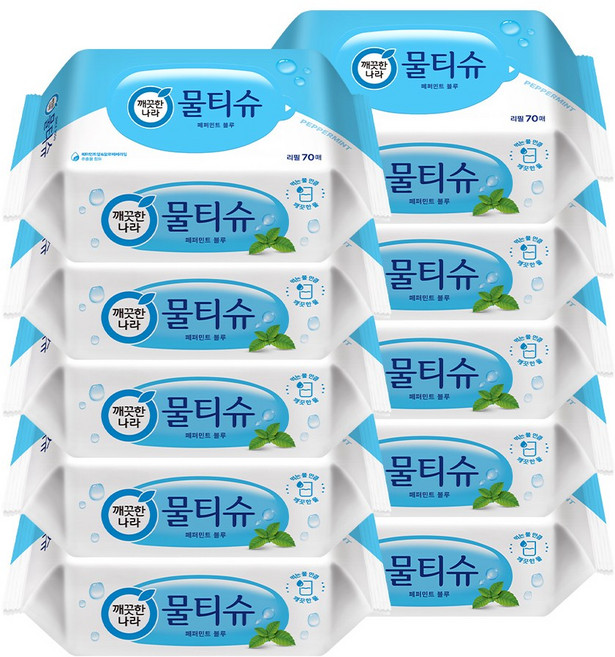 깨끗한나라 페퍼민트 블루 물티슈 리필형, 70매, 30개