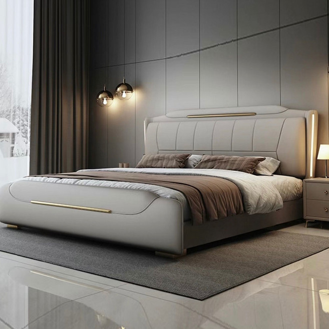루스리더 LED 모던 고급 가죽침대 프레임 (매트제외) GS4, 연그레이