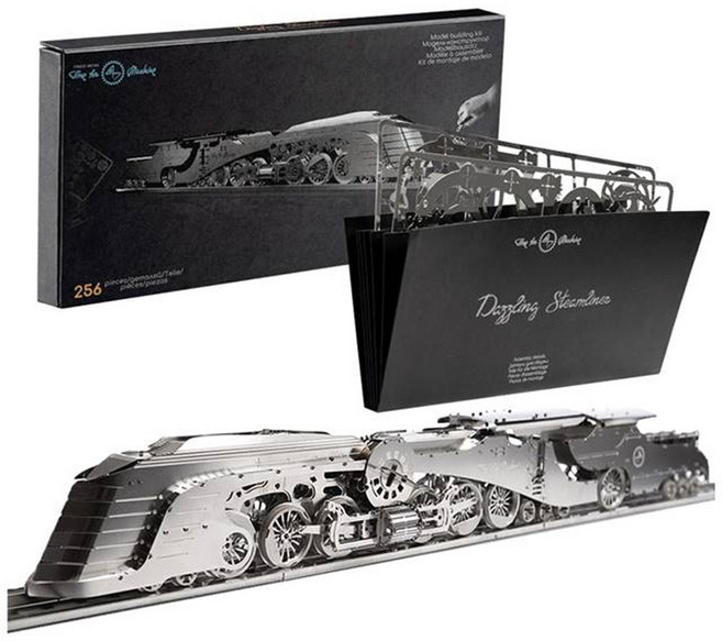 MU 3D입체퍼즐 메탈퍼즐 타임포머신 실버 스팀라이너 기차 만들기, 이미지 확인, 256피스, 1개