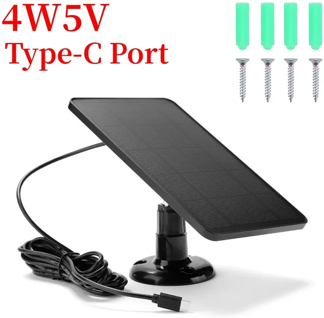 10W 5V 태양 전지 패널 야외 충전기 보안 카메라/소형 홈 조명 시스템용 마이크로 USB+타입-C 2 in 1, 01 Black Type C Port, 1개