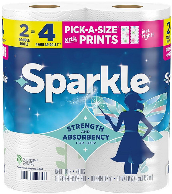 Sparkle Pick-A-Size 페이퍼 타월 치히로의 프린트 더블 롤 2개 주방 청소 및 일상적인 지저분함을 위한 튼튼한 2겹 타월, Sparkle Pick-A-Size 페이퍼 타월, 치히