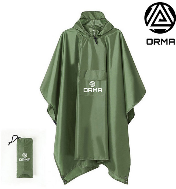 ORMA 판초 우의 등산우비 비옷 캠핑, 1개, 카키