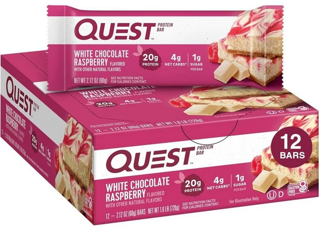 퀘스트 뉴트리션 프로틴 바 화이트 초콜릿 라즈베리 60g 12개입 1박스, 1 - 쿠팡
