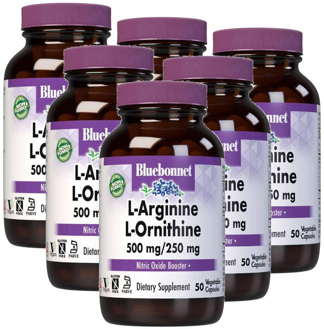 블루보넷 엘-아르기닌 500mg/L-오르니틴 250mg Bluebonnet L-Arginine L-Orinithine, 6개, 50정