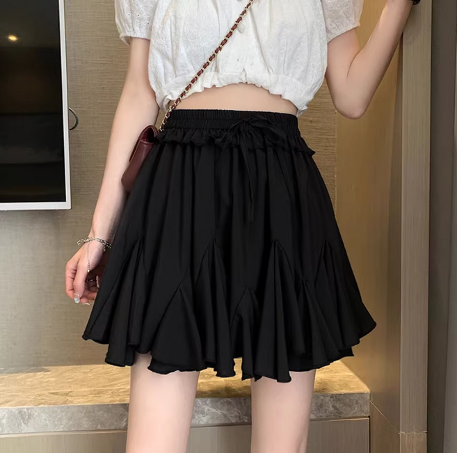 쌍천 여성 허리밴딩 플리츠 스커트 빅사이즈 와이드 A라인 스커트 A26021423