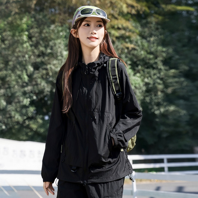 冰絲涼感防曬衣 UPF50+ 高倍防曬 防紫外線透氣外套, 黑色