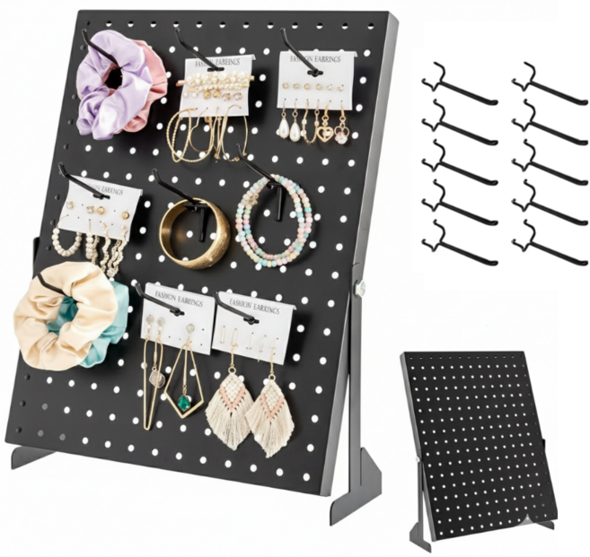 살림마루 금속 타공판 스탠드 플리마켓 진열대 후크 포함, 블랙, 1개