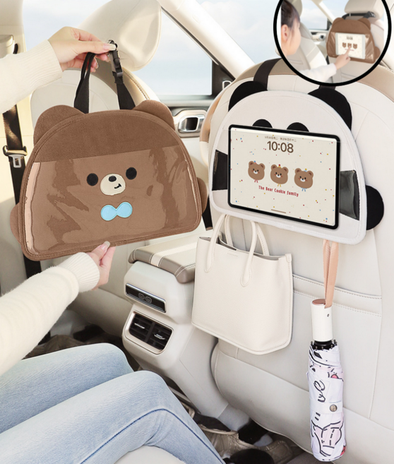 앨오앤지 차량 뒷좌석 터치필럼 걸이형 테블릿 스마트폰 거치대, 곰돌이, 1개