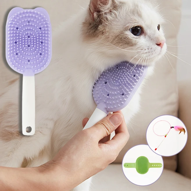 CozyLab 반려동물 저자극 슬러커 빗브러쉬 양면 소프트 브러쉬 실리콘 강아지 고양이 털갈이, 1개, 퍼플 - 쿠팡