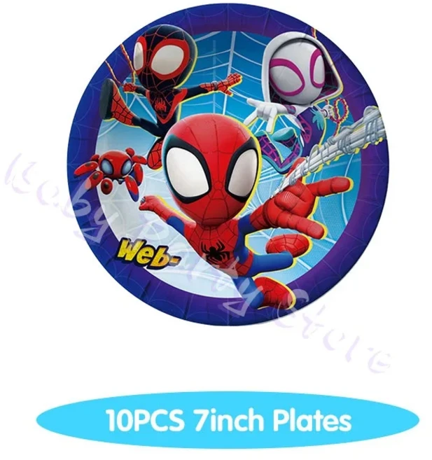 스파이더맨과 그의 놀라운 친구들 생일 장식 세트 접시 컵 테이블보 배경막 풍선 파티 용품, 29 10pcs 7inch plates