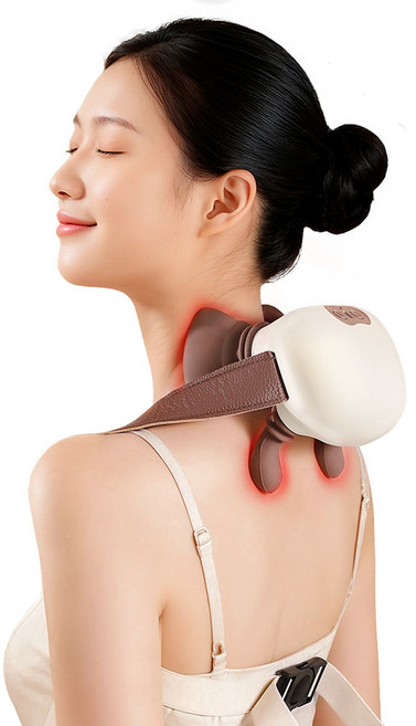 목어깨 안마기 무선 목 어깨 마사지기 넥엔숄더 안마기 손가락 모형 설계 3가지 마사지 모드 2단계 온열, 브라운