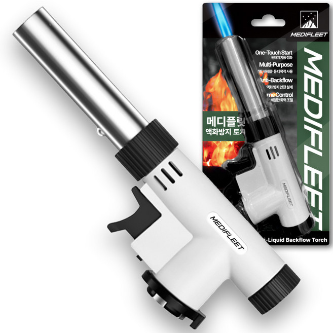 메디플릿 액화방지 불조절 요리용 자동점화 원터치 캠핑 가스 토치, 1개, 화이트