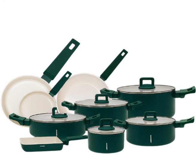 코젤 미네르바 논스틱 세라믹코팅 인덕션 겸용 냄비 프라이팬 9종세트, 1세트, 냄비 5종 + 프라이팬 4종, 포레스트그린