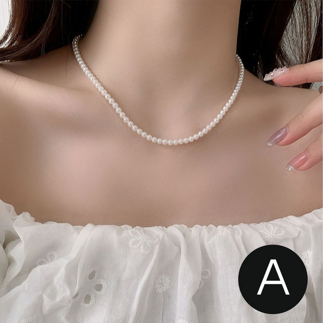 [MNC] 진주 목걸이 3mm 4mm 6mm 8mm 10mm 12mm 상큼 달콤 내추럴 스타일 액세서리 럭셔리한 디자인의 고급스러운 레이어드 체인 길이 47.5cm 단품